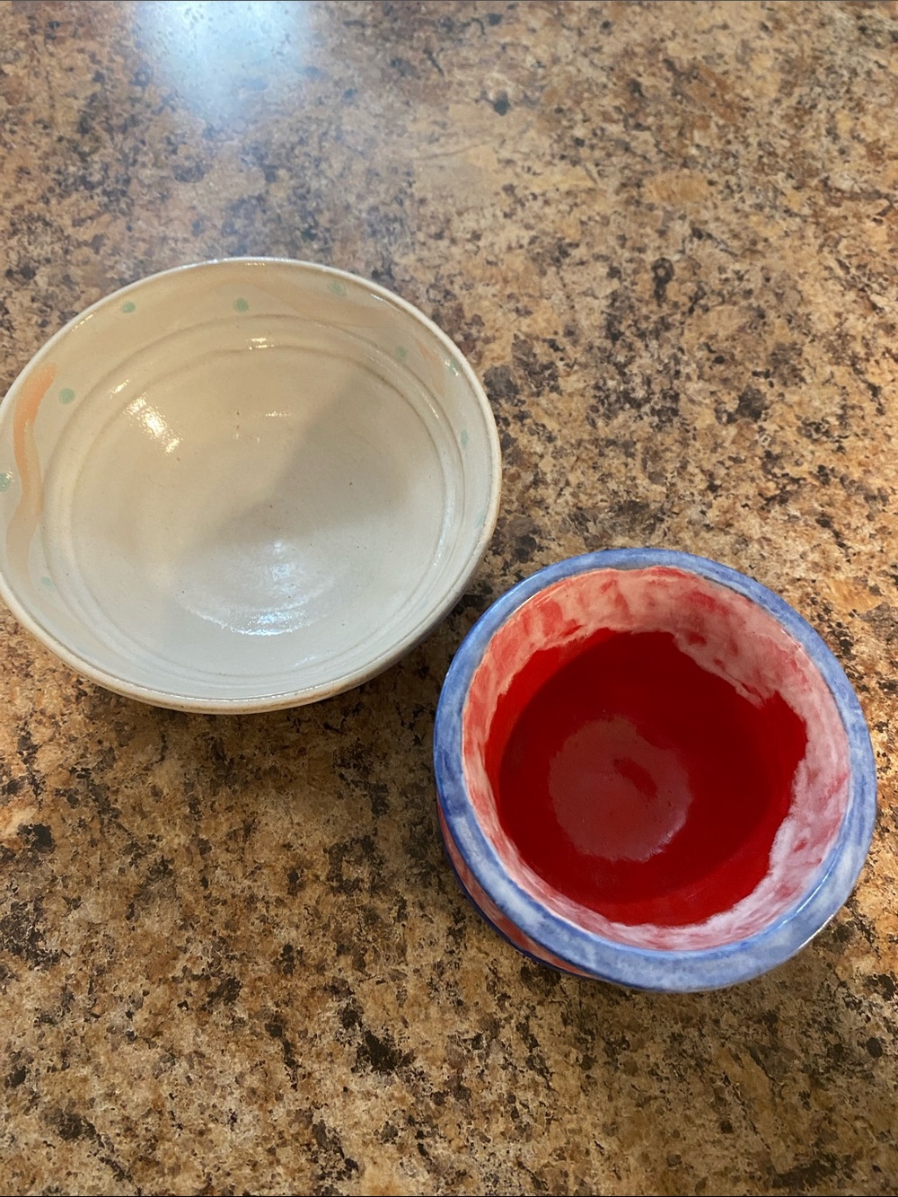 Colorful Handmade Ceramic Bowls or Cups - Red, Peach, Teal & Cream
